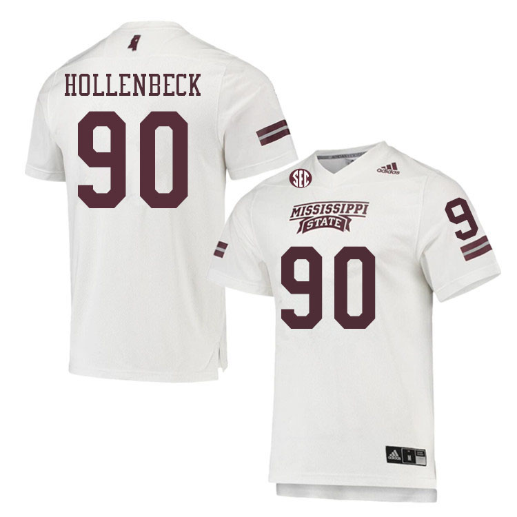 Men #90 Hudson Hollenbeck Mississippi State Bulldogs College Football Jerseys Sale-White